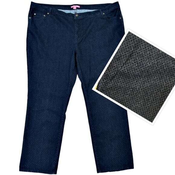 Woman Within Jeans Plus Size 26W Blue Denim Black Polka Dots Comfort Stretch - Picture 1 of 10